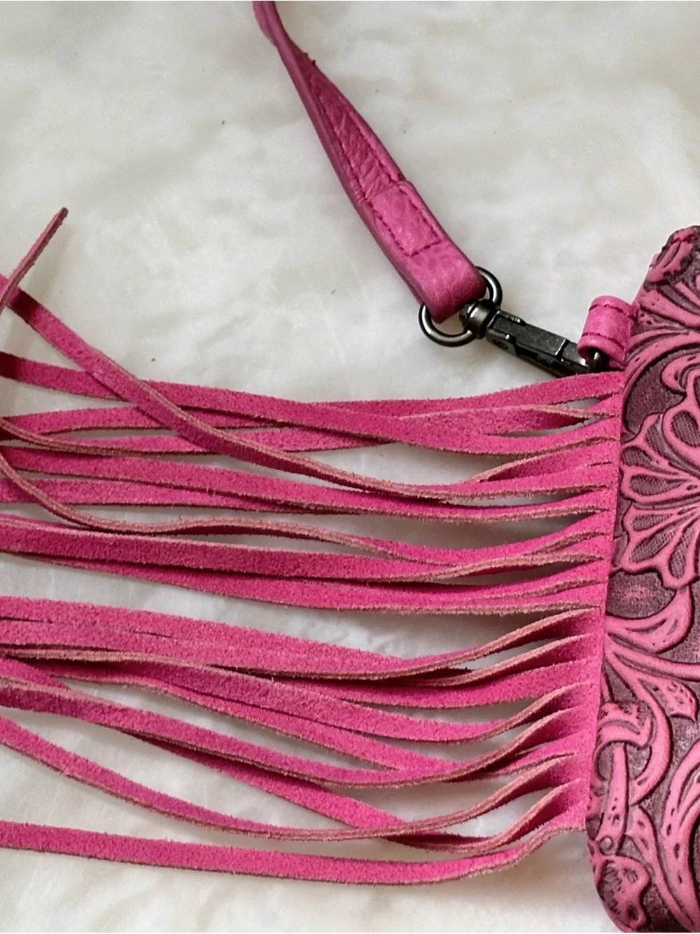 Montana West Pink Tooled Fringe Crossbody Bag